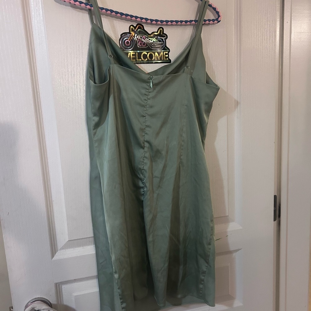 Sans Souci Green Silky Mini Slip Dress Tinkerbell - Picture 3 of 7